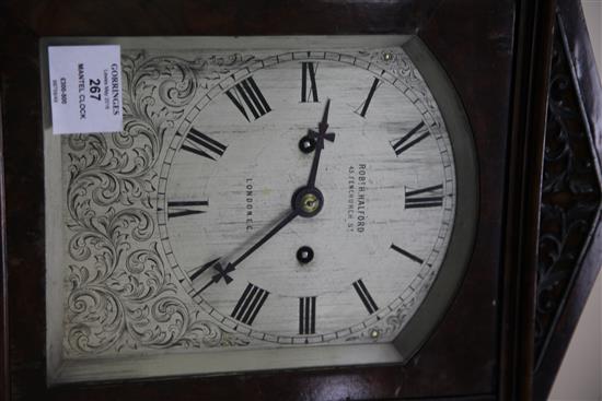 A Victorian figured walnut mantel clock, H.17in.